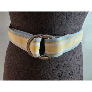Punch Striped Fabric D-Ring Belt In Blue & Yellow